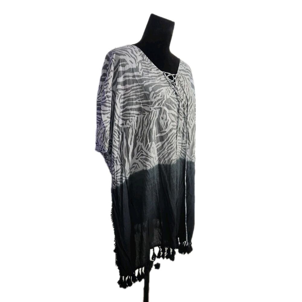 2chillies Australia Swimwear Cover Up Dress Gray Zebra Tie Dye 100% Cotton M - Picture 2 of 7